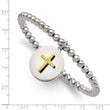 Stainless Steel Polished Yellow IP Cross w/Crystal FAITH Stretch Bracelet - Birthstone Company