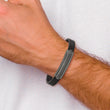 Stainless Steel Brushed & Polished GunMetal IP Black Rubber 8.5in Bracelet