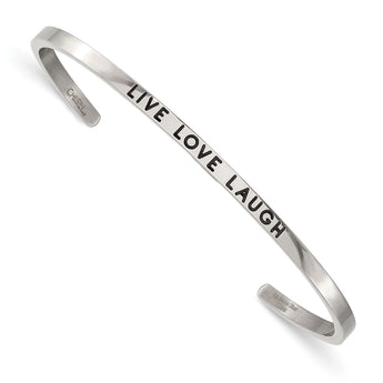 Stainless Steel Polished Enamel/Crystal LIVE LOVE LAUGH 3mm Cuff Bangle - Birthstone Company