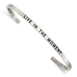 Stainless Steel Polished Enamel/Crystal IN THE MOMENT 3mm Cuff Bangle - Birthstone Company