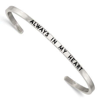 Stainless Steel Polished Enamel/Crystal ALWAYS IN MY HEART 3mm Bangle - Birthstone Company