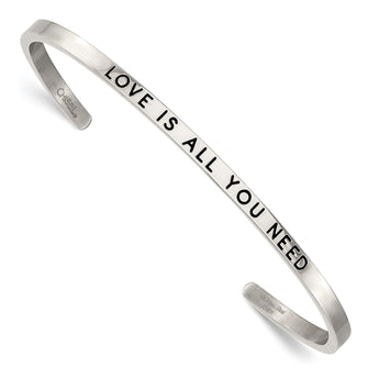 Stainless Steel Polished w/Enamel/Crystal ALL YOU NEED 3mm Cuff Bangle - Birthstone Company