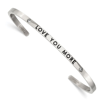 Stainless Steel Polished Enamel/Crystal LOVE YOU MORE 3mm Cuff Bangle - Birthstone Company