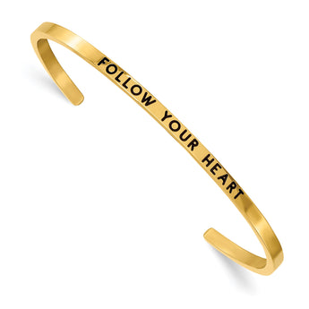 Stainless Steel Polished Yellow IP Enamel/Crystal FOLLOW YOUR HEART Bangle - Birthstone Company