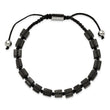 Stainless Steel Polished with Black Agate Macrame Adjustable Bracelet - Birthstone Company