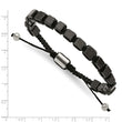 Stainless Steel Polished with Black Agate Macrame Adjustable Bracelet - Birthstone Company