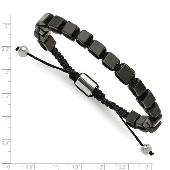 Stainless Steel Polished with Black Agate Macrame Adjustable Bracelet - Birthstone Company
