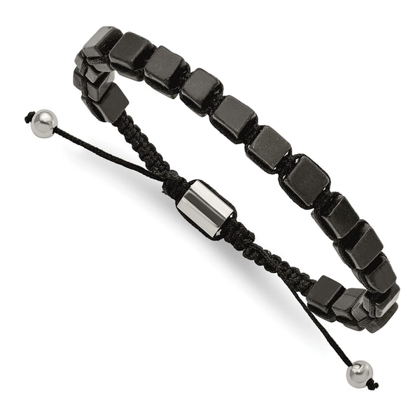 Stainless Steel Polished with Black Agate Macrame Adjustable Bracelet - Birthstone Company
