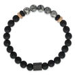 Chisel Stainless Steel Brushed Black IP-plated 8mm Black Agate and Grey Jasper Beaded Stretch Bracelet