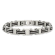 Chisel Stainless Steel Brushed and Polished with Black Rubber 7.75 inch Link Bracelet with .5 inch Extension
