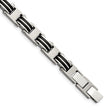 Chisel Stainless Steel Brushed and Polished with Black Rubber 7.75 inch Link Bracelet with .5 inch Extension