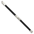 Stainless Steel Brushed Braided Black Leather w/.5in ext 8in Bracelet