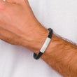 Stainless Steel Brushed Braided Black Leather w/.5in ext 8in Bracelet