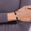 Stainless Steel Polished Black IP with Crystal Genuine Leather Cuff Bangle