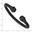 Stainless Steel Polished Black IP with Crystal Genuine Leather Cuff Bangle
