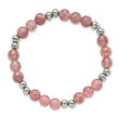 Stainless Steel Polished Strawberry Quartz Beaded Stretch Bracelet - Birthstone Company