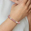 Stainless Steel Polished Strawberry Quartz Beaded Stretch Bracelet - Birthstone Company
