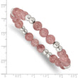 Stainless Steel Polished Strawberry Quartz Beaded Stretch Bracelet - Birthstone Company