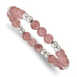 Stainless Steel Polished Strawberry Quartz Beaded Stretch Bracelet - Birthstone Company