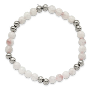 Stainless Steel Polished 6mm White Moonstone Beaded Stretch Bracelet for Women - Birthstone Company