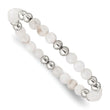 Stainless Steel Polished 6mm White Moonstone Beaded Stretch Bracelet for Women - Birthstone Company