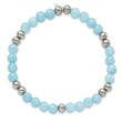 Stainless Steel Polished Blue Quartz Beaded Stretch Bracelet - Birthstone Company
