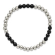 Stainless Steel Polished Black Onyx Beaded Stretch Bracelet - Birthstone Company