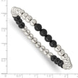 Stainless Steel Polished Black Onyx Beaded Stretch Bracelet - Birthstone Company