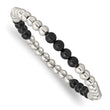 Stainless Steel Polished Black Onyx Beaded Stretch Bracelet - Birthstone Company