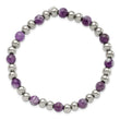 Stainless Steel Polished 6mm Purple Zebra Amethyst Beaded Stretch Bracelet for Women - Birthstone Company