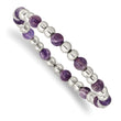 Stainless Steel Polished 6mm Purple Zebra Amethyst Beaded Stretch Bracelet for Women - Birthstone Company