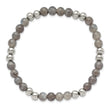 Stainless Steel Polished Grey Quartz Beaded Stretch Bracelet - Birthstone Company