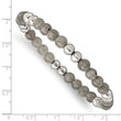 Stainless Steel Polished Grey Quartz Beaded Stretch Bracelet - Birthstone Company