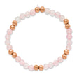 Stainless Steel Polished Rose IP-plated Pink Quartz Beaded Stretch Bracelet - Birthstone Company