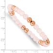 Stainless Steel Polished Rose IP-plated Pink Quartz Beaded Stretch Bracelet - Birthstone Company
