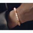Stainless Steel Polished Rose IP-plated Pink Quartz Beaded Stretch Bracelet - Birthstone Company