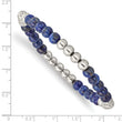 Stainless Steel Polished 6mm Lapis Beaded Stretch Bracelet for Women - Birthstone Company