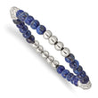 Stainless Steel Polished 6mm Lapis Beaded Stretch Bracelet for Women - Birthstone Company