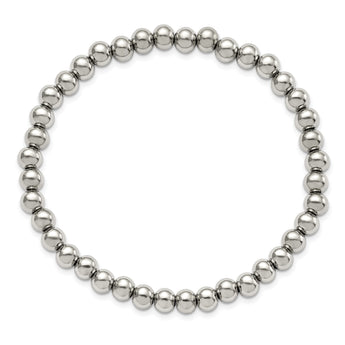 Stainless Steel Polished Beaded Stretch Bracelet - Birthstone Company