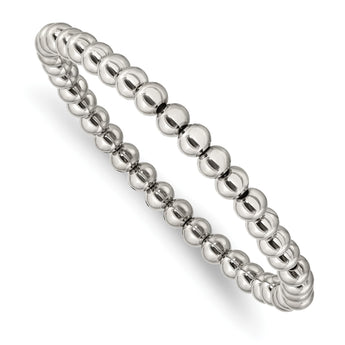Stainless Steel Polished Beaded Stretch Bracelet - Birthstone Company