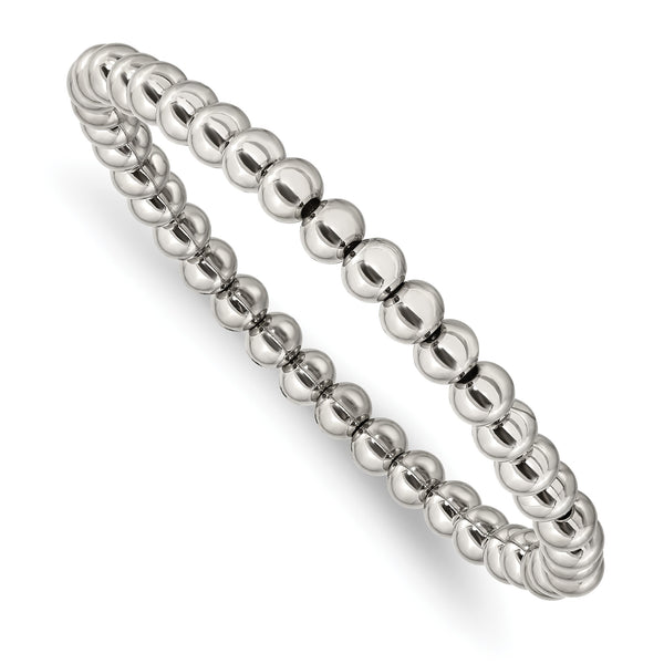 Stainless Steel Polished Beaded Stretch Bracelet - Birthstone Company