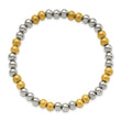 Stainless Steel Polished Yellow IP Sand Blasted Beaded Stretch Bracelet - Birthstone Company