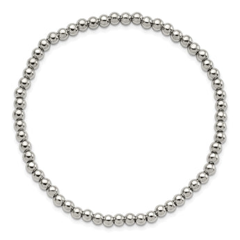 Stainless Steel Polished Beaded Stretch Bracelet - Birthstone Company