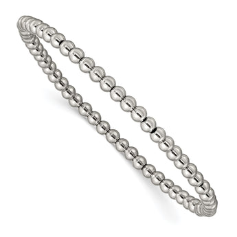 Stainless Steel Polished Beaded Stretch Bracelet - Birthstone Company