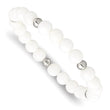 Stainless Steel Polished White Ceramic Beaded Stretch Bracelet - Birthstone Company