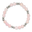 Stainless Steel Polished Pink Quartz Beaded Stretch Bracelet - Birthstone Company