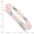 Stainless Steel Polished Pink Quartz Beaded Stretch Bracelet - Birthstone Company