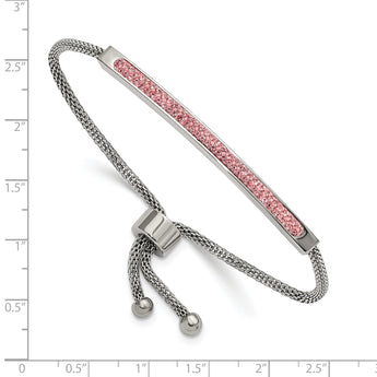 Stainless Steel Polished with Pink Glass Adjustable Bracelet - Birthstone Company