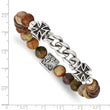 Stainless Steel Antiqued and Polished Cross 8mm Natural Turquoise Beaded Stretch Bracelet - Birthstone Company