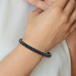 Stainless Steel Polished Black and Blue Braided Leather 8.25in Bracelet